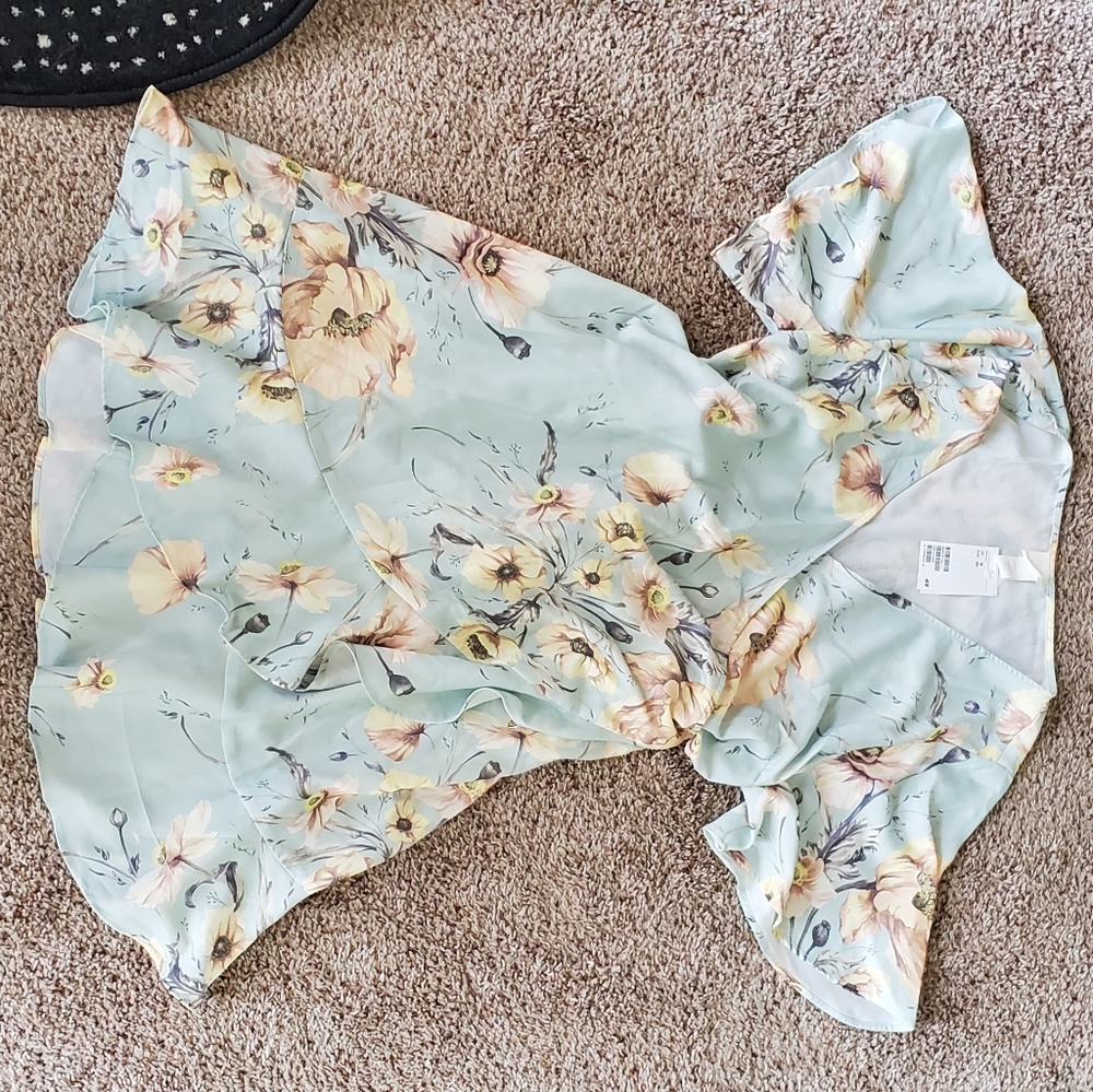 H&M NWT Light Blue Floral Wrap Midi Dress US W 18